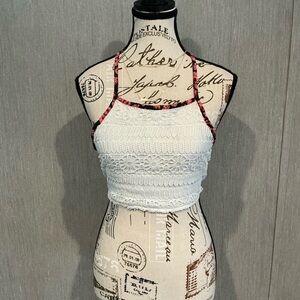 SHEIN Cream Ribbed Sleeveless Crop Tank Top Size Small